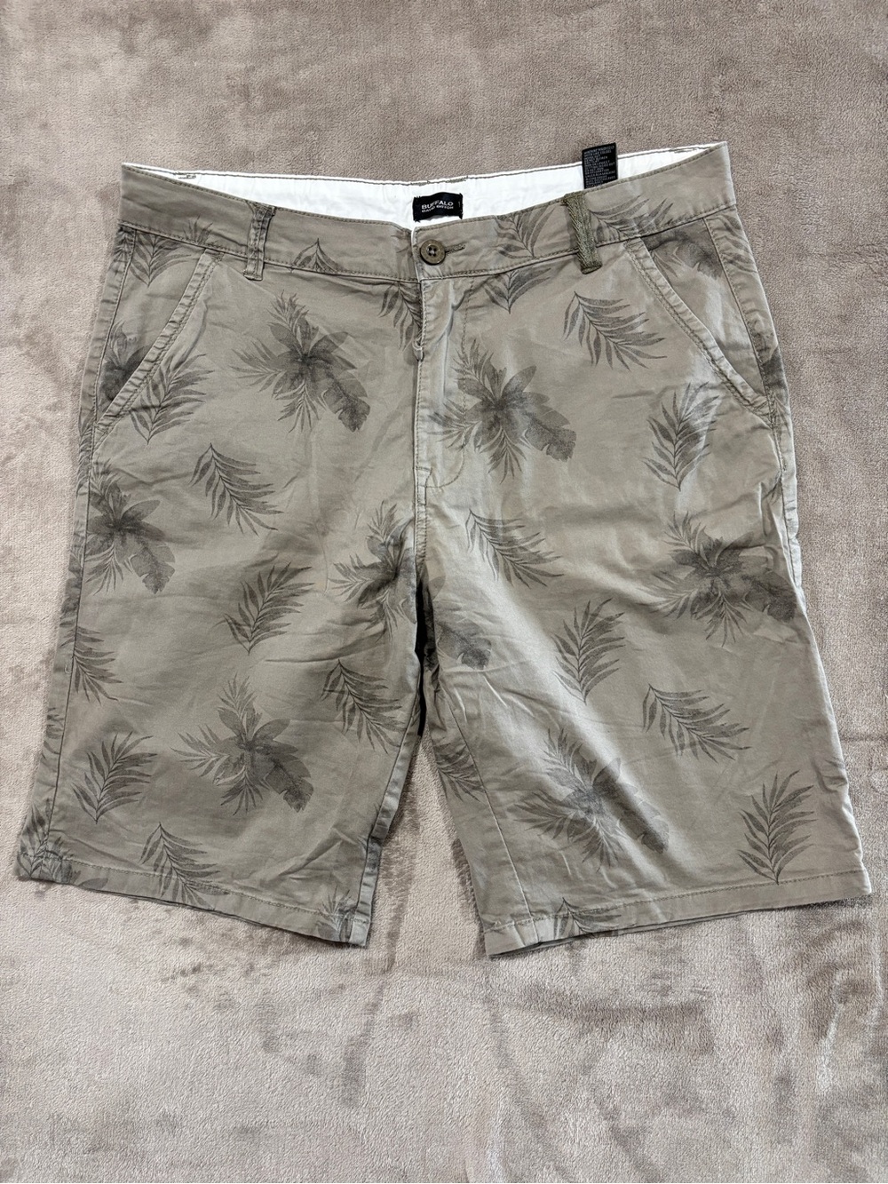 Buffalo David Bitton Olive Palm Print Flat Front Shorts